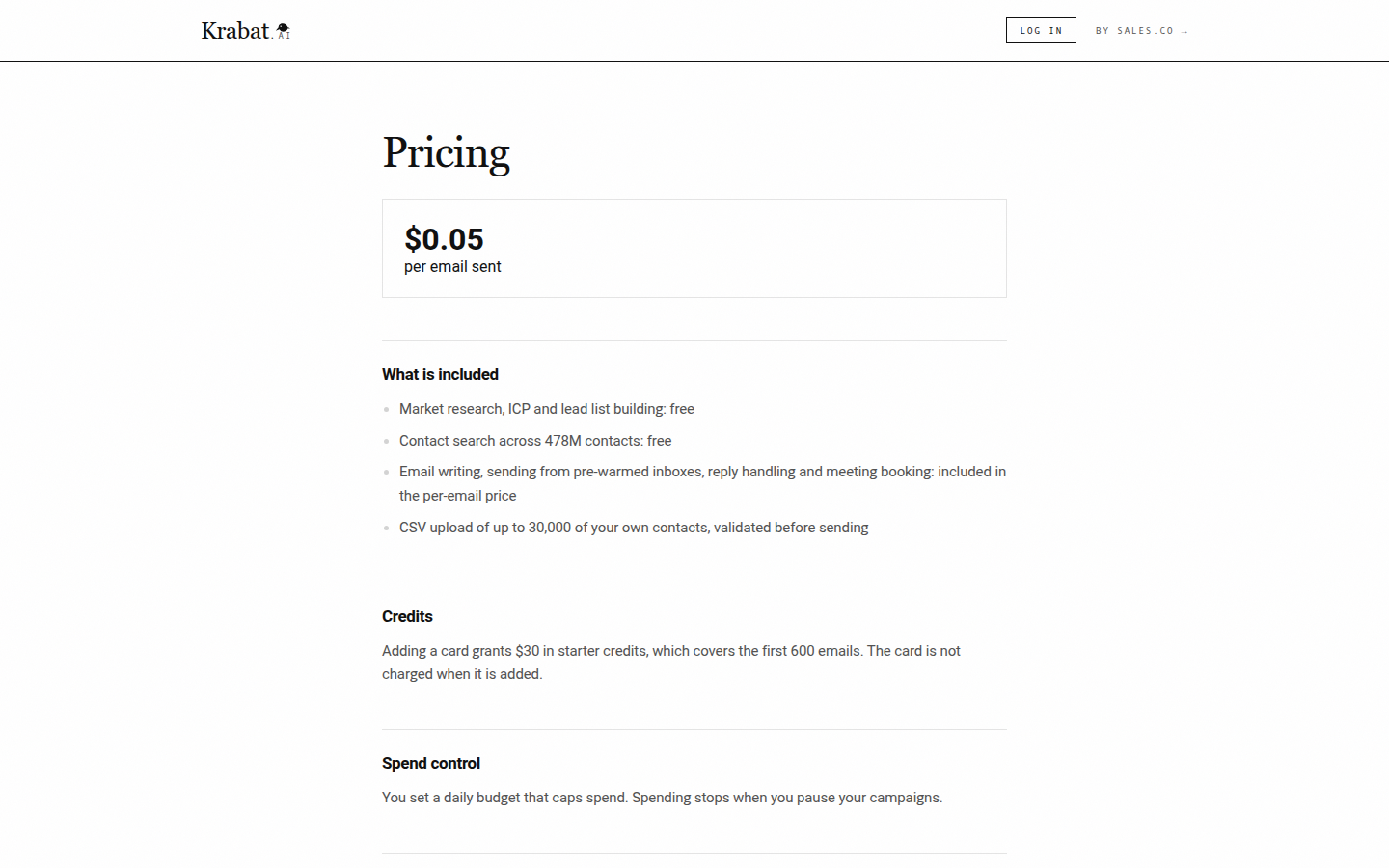 Krabat Pricing: $0.05 per email sent, with lead search across 478M contacts free